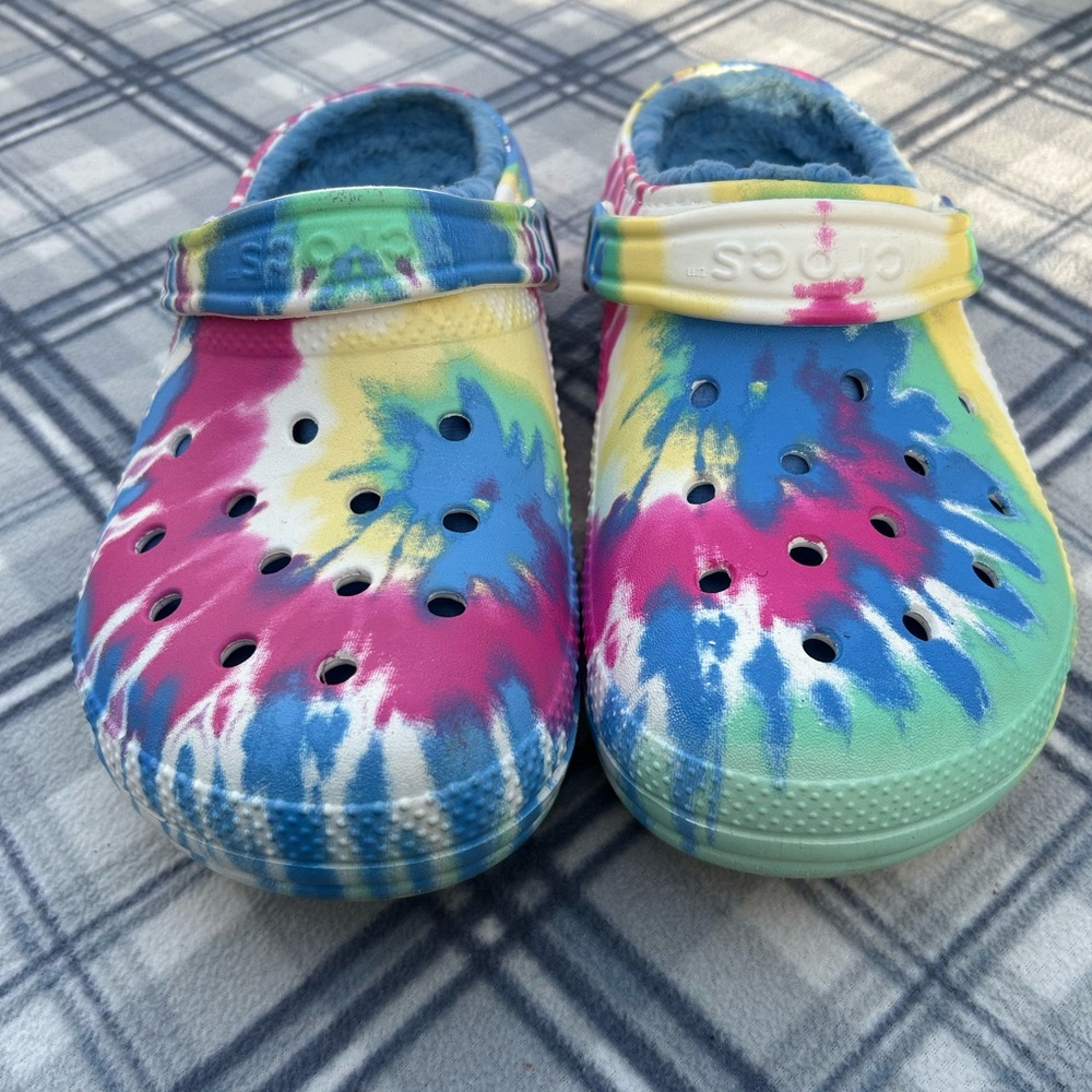 CROCS Kids Tie-Dye Clogs in Blue, Pink, Yellow, Green